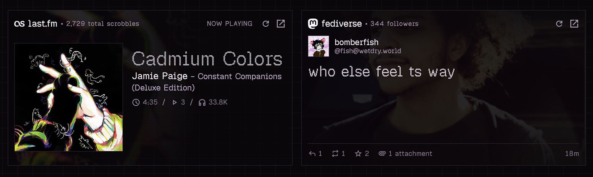 The Mastodon and Last.fm widgets